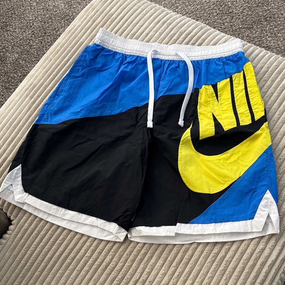 Nike Vibrant Blue and Black Shorts with Yellow Logo